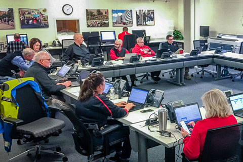 Incident Management Team works in the Emergency Operations Center.